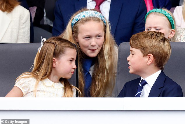 Savannah talking to her cousins, Princess Charlotte and Prince George, at the Platinum Pageant in 2022