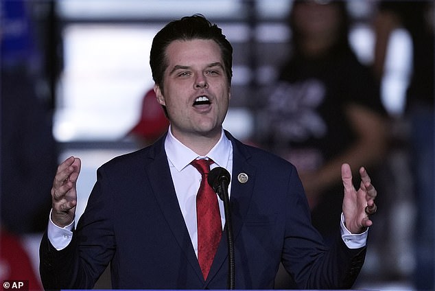 Trump AG pick Rep. Matt Gaetz speaking at a Trump campaign rally in Nevada on October 31