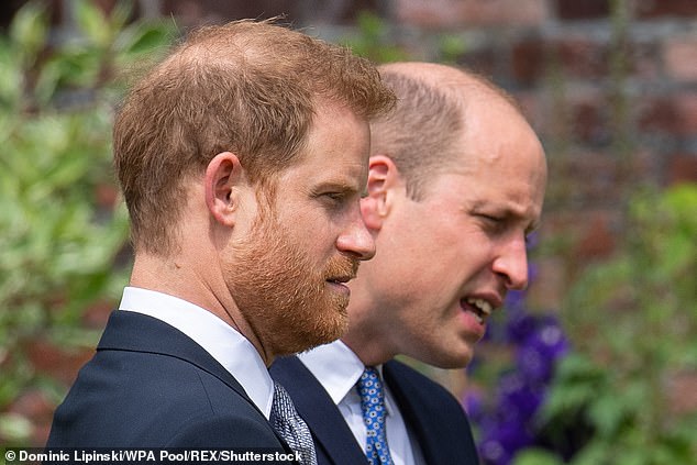 Princes Harry and William during the unveiling of a statue they commissioned of their mother Diana, Princess of Wales in 2021