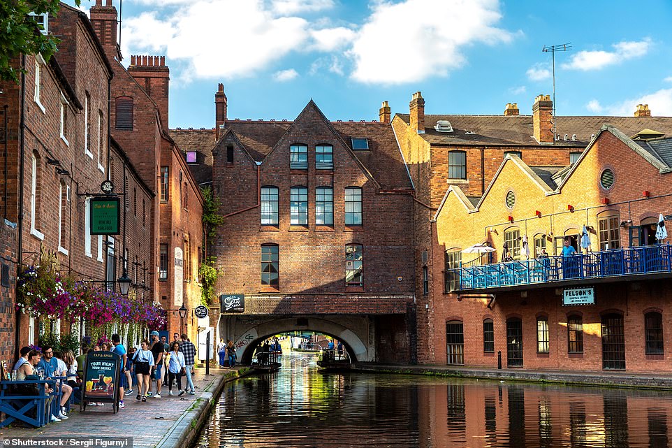 Birmingham (pictured) has 35 miles of canals, which Birmingham City Council says 'is said to be more than Venice', adding that the system is a 'reminder of a unique industrial history'. Nowadays, the waterways make the 'ideal escape'  in the 'middle of a busy city' says the Canal & River Trust, with 'vibrant waterfront bars and restaurants and historic architecture to admire'