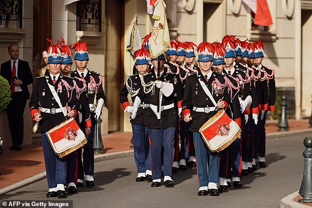 Members of the honor guard arrived outside Monaco's Cathedral to mark the event