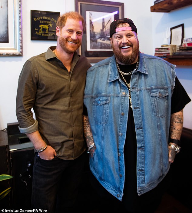 The Duke of Sussex (left) and Jelly Roll at New York tattoo parlour East Side Ink