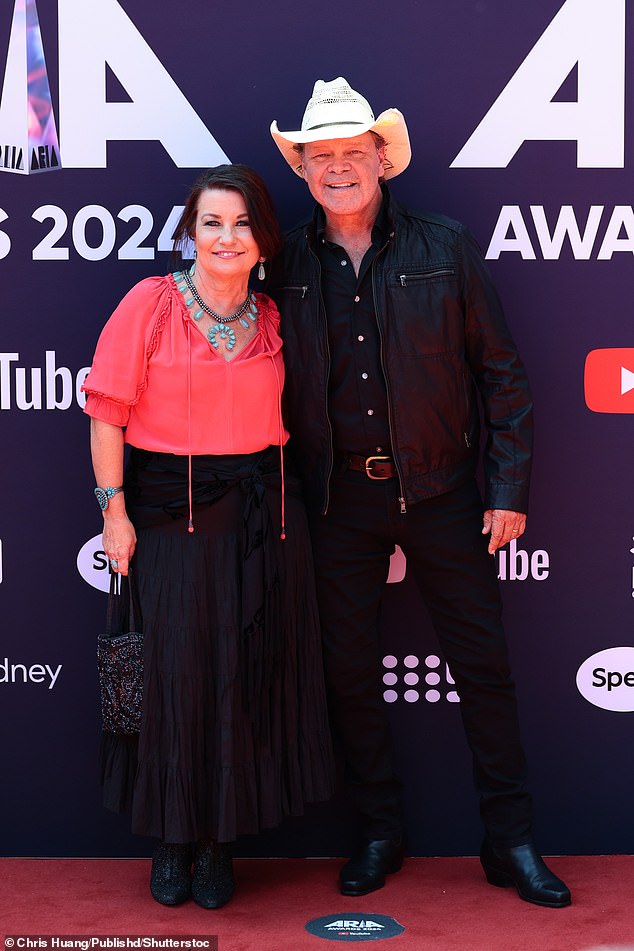 Troy Cassar-Daley, 55, took out Best Country Album with his 12th studio album Between the Fires. Pictured with his wife Laurel Edwards