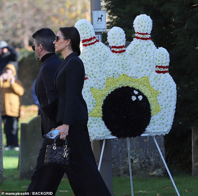 Cowell walked past floral displays showing bowling pins and a ball - a nod to Payne's love of bowling