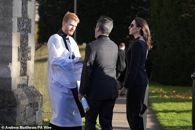 Simon Cowell (centre) and Lauren Silverman (right) after the funeral service for One Direction singer Liam Payne