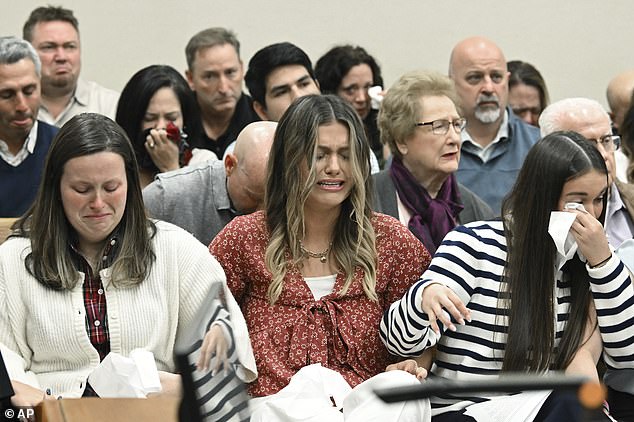 Family members and friends of Laken Riley react as Superior Court as Judge H.A Patrick Haggard announces the verdict on Wednesday