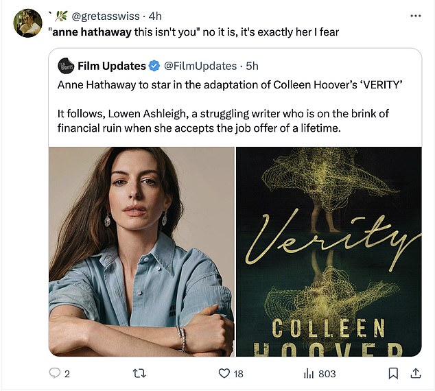 Some fans seemed to have given up hope for Hathaway's projects and weren't at all surprised by her choice to star in an adaptation of Verity