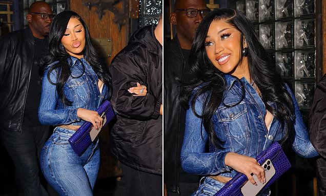 Cardi B shows off her curves in a sexy denim look as she enjoys a night out in NYC