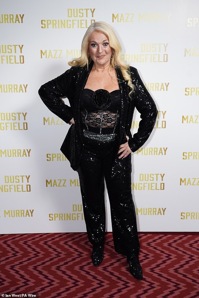 TV personality Vanessa Feltz looked incredible in a sequin embellished suit which she teamed with a lace top which boasted a rose embroidery