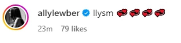 James Kennedy's girlfriend Ally Lewber wrote the shorthand for 'I love you so much' along with heart emojis in the comments of Ariana's post