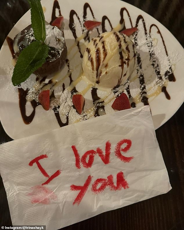 And she shared a snap of a delectable dessert she enjoyed with the words 'I love you' written with lipstick and a kiss lip-print