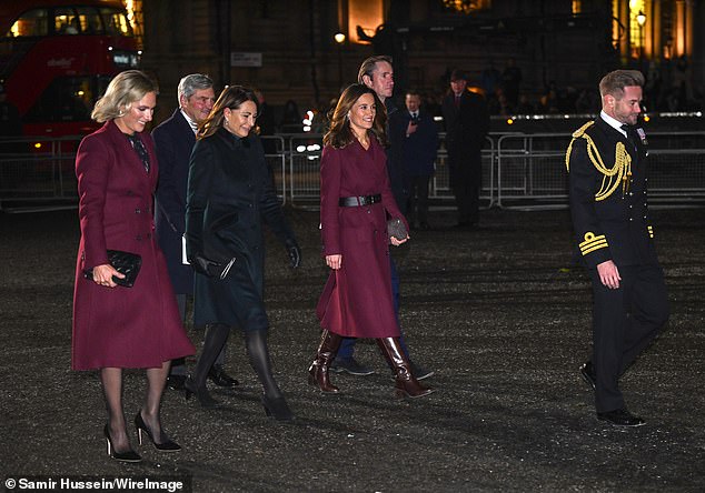 Zara Phillips, Michael Middleton, Carole Middleton, Pippa Middleton, James Matthews and Rob Dixon attend the 'Together at Christmas' Carol Service at Westminster Abbey on December 15, 2022