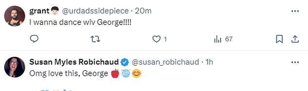 Delighted at the sweet moment as George showed his support for his fiancée, fans took to the comments as they wrote: 'THANK U GEORGE'