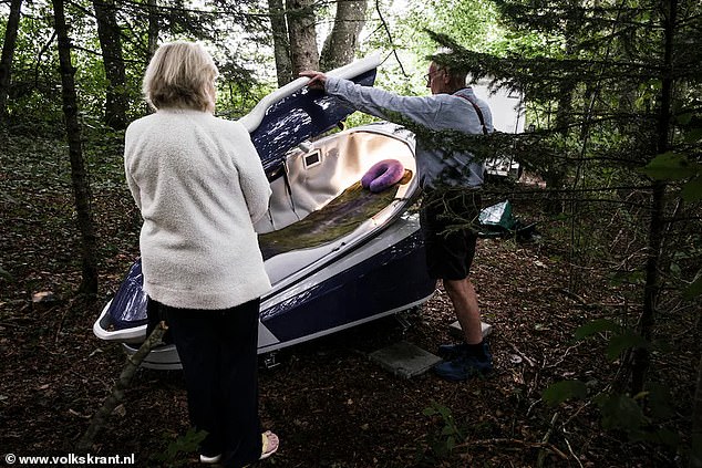 The Sarco pod used by the unnamed American woman (pictured with her back to the camera)