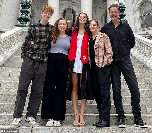 Jordan Miller, 20, (left, pictured with his sisters Dylan and Maxine, and parents Samantha and Stephen) survived the crash but was badly burned