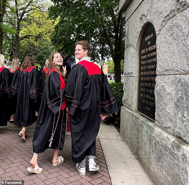 Miller with his sister Maxine at her graduation from the University of Wisconsin, where they both studied