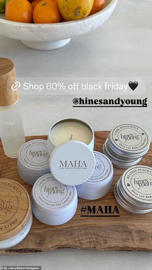 Hines is now selling 'MAHA' branded candles, a reference to Kennedy's new slogan of 'Make America Healthy Again'