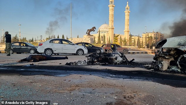 A general view of the destruction following an airstrike on Aleppo, which the Syrian Observatory for Human Rights says was laucnhed by Russia