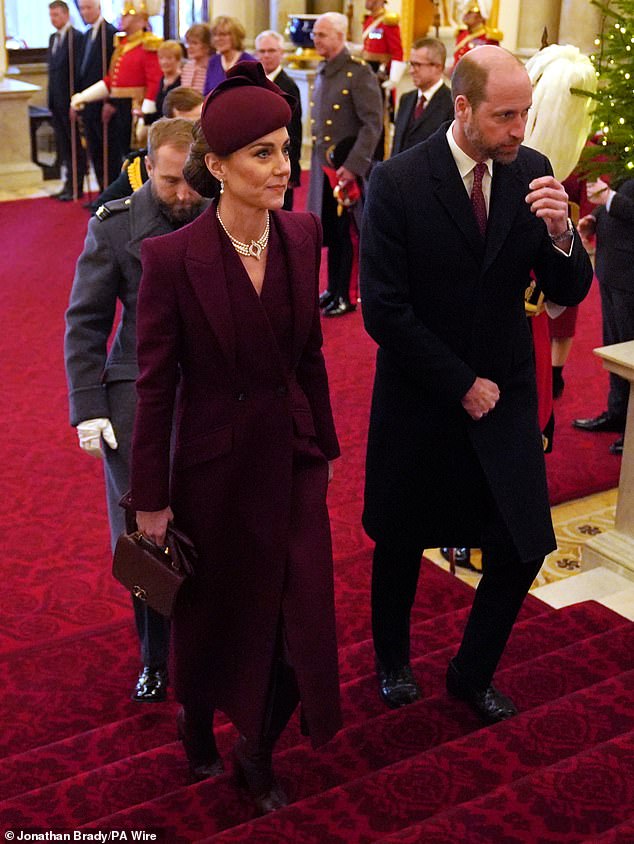 The Prince and Princess of Wales arrive at Buckingham Palace today during the state visit