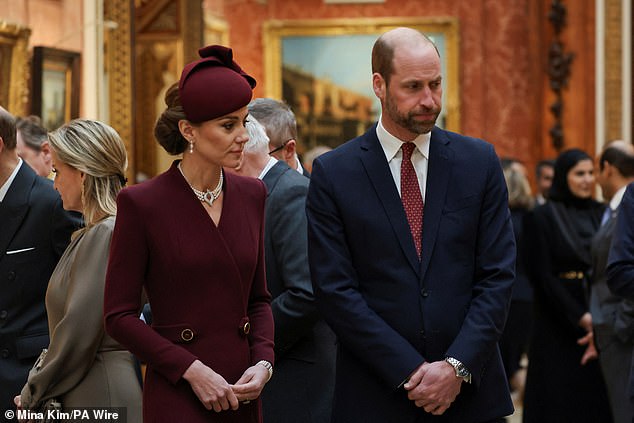 The Prince and Princess of Wales view Qatari items at Buckingham Palace today