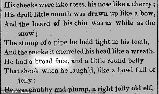 The face is 'curiously compatible' with the 'broad face' described in the 1823 poem, A Visit From St Nicholas, widely known as 'Twas The Night Before Christmas