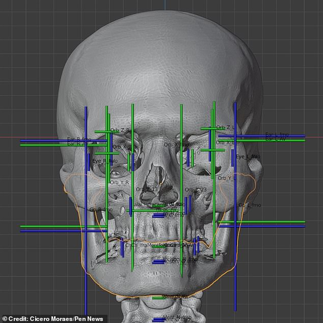 Mr Moraes said: 'We initially reconstructed the skull in 3D using this data. We then traced the profile of the face using statistical projections'