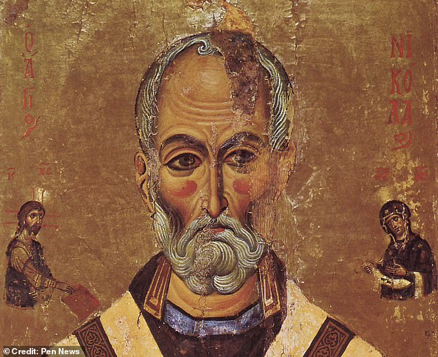 This image shows a 13th-century depiction of Saint Nicholas from Saint Catherine's Monastery in Sinai, Egypt