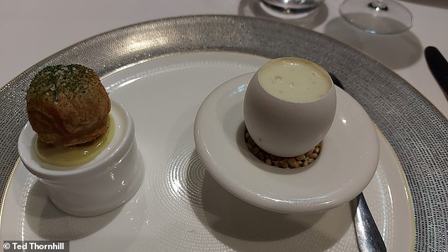 Ted's a la carte 'snacks' - the dish on the right is a deconstructed quiche served inside an eggshell