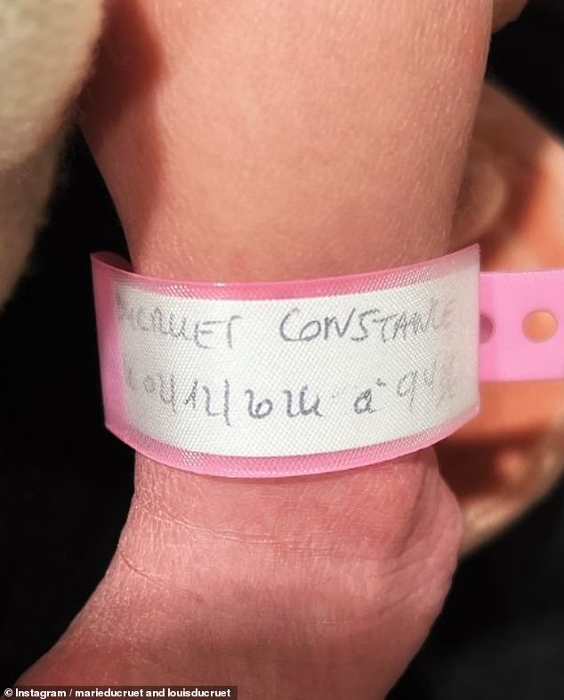 Louis and Marie shared the statement on Instagram along with Constance's pink tag, which stated her name and her date of birth