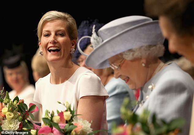 Sophie and Queen Elizabeth II share a laugh at a meeting of the National Federation Of Women's Institute at Royal Albert Hall on June 4, 2015