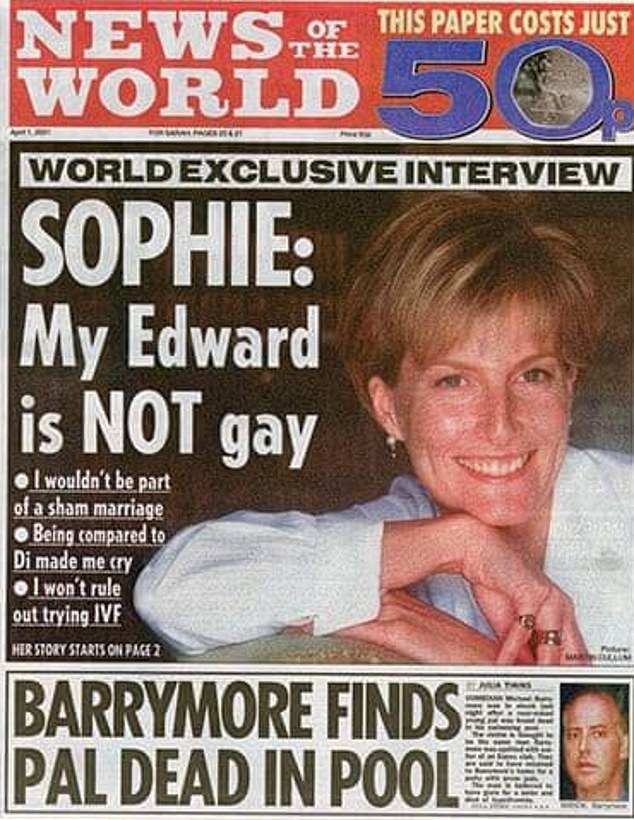 The headline 'My Edward is Not Gay', was splashed across the front page of the News of the World instead to address rumours at the time, despite the couple having been married since 1999