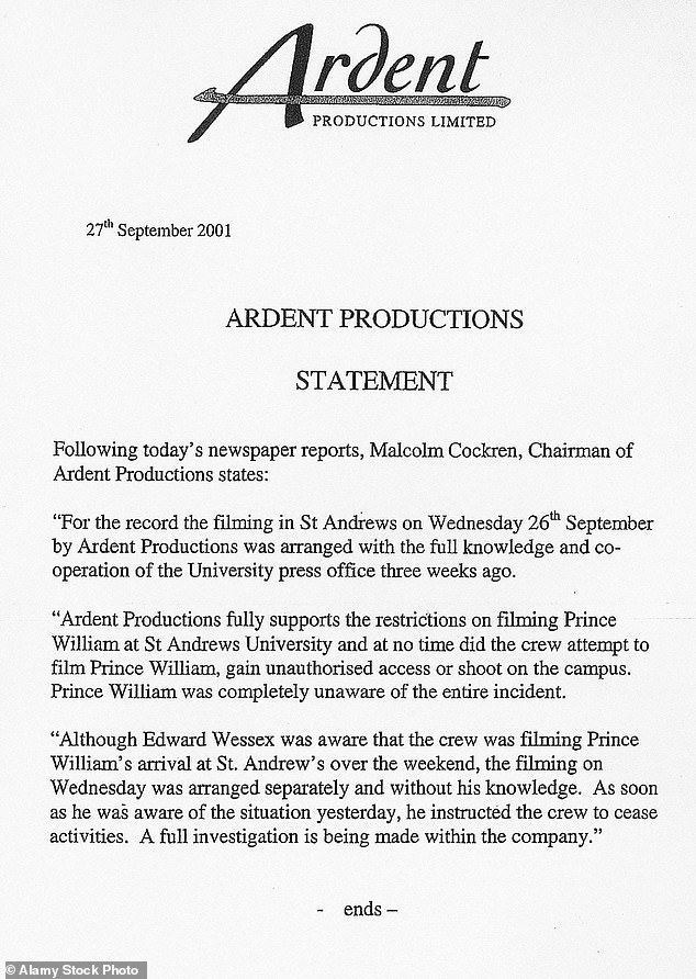 Ardent Productions issued a statement after its film crew was caught filming in the town