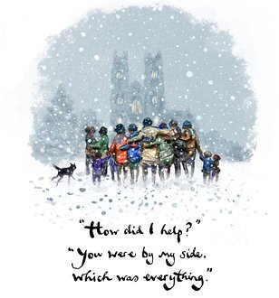 The boys, the snow and a joyful drawing  for Kate's carol service: Bespoke illustration by