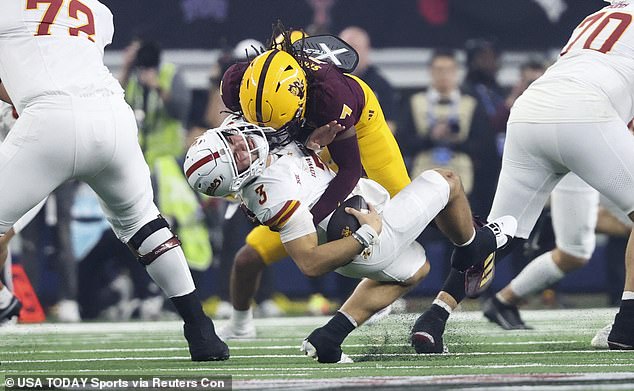 Shamari Simmons was ejected for targeting after this hit on Iowa State QB Rocco Becht