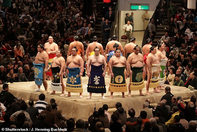 Harriet Sime watches a sumo wrestling match in Tokyo (file image) and says 'it's a thrill to witness such an ancient and traditionally secretive sport up close'