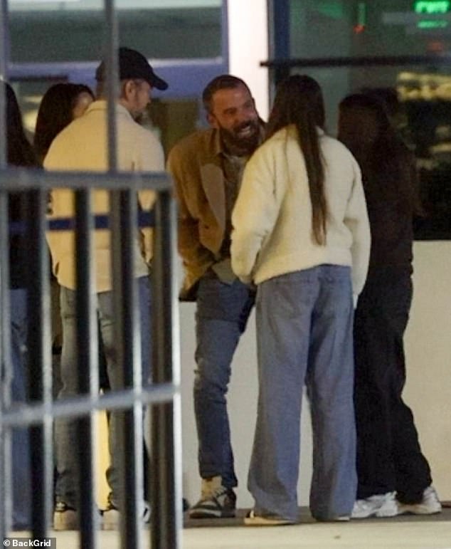 The actor, 52, who reunited with exes Jennifer Lopez and Jennifer Garner at a play performance Friday, spent time with his childhood pal Matt, 54, his wife Luciana and their daughters Gia and Stella