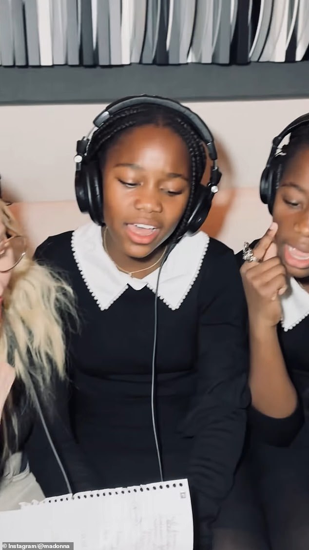 Madonna's twin daughters Stella and Estere also joined in the music making fun