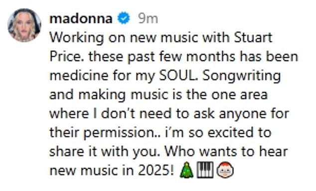 She confirmed she and Price have been working on new music via Instagram