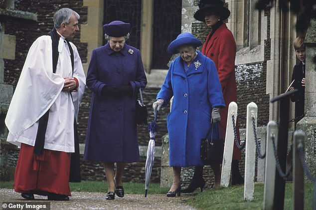 The late Queen Elizabeth and the Queen Mother attending church on Christmas Day in 1993