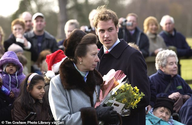 Princess Anne and William greet well-wishers on Christmas Day back in 2003