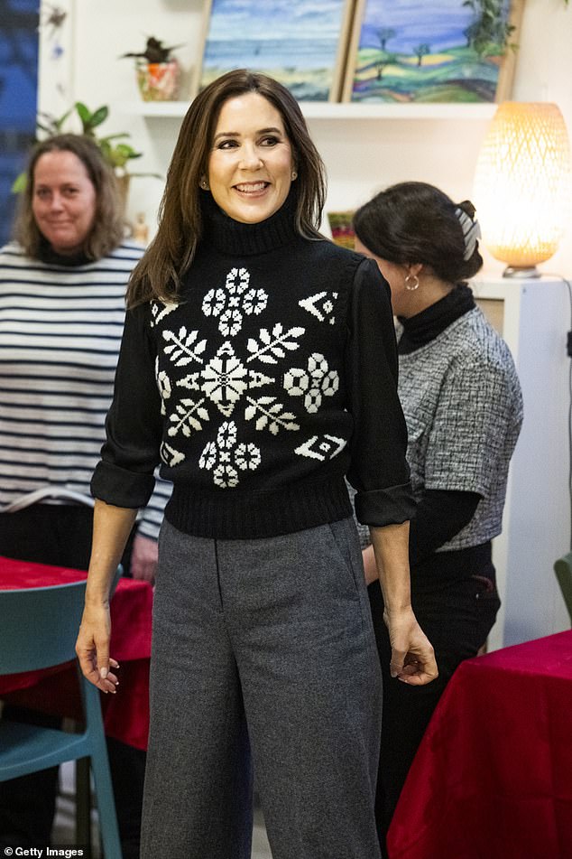 Queen Mary of Denmark (pictured) showed off her altruistic side last Tuesday as she volunteered her evening at a homeless food centre