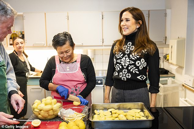 The Danish royal, 52, embraced the festive spirit in a stunning snowflake jumper last Tuesday evening as she arrived at NABO Center Amager in Copenhagen to help prepare a Christmas meal