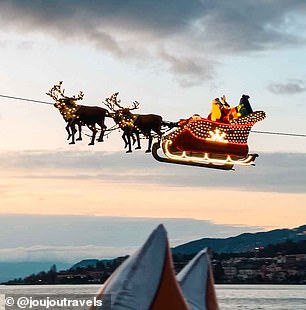 The Montreux market featured a human Santa 'flying' past