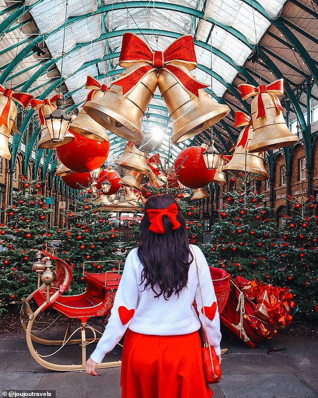 The Christmas decorations in London are 'the best in the world', said Jackie (pictured above in Covent Garden)