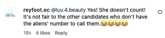 'She doesn't count! It's not fair to the other candidates who don't have the aliens' number to call them,' someone else wrote