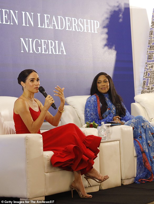 Meghan honoured the host country by wearing this ethically sourced red dress by Nigerian designer Orire