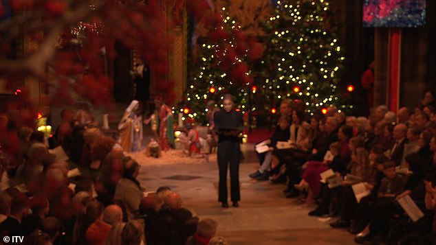 Sophie read the poem amid a very festive backdrop in the Abbey, including two Christmas trees and a nativity scene