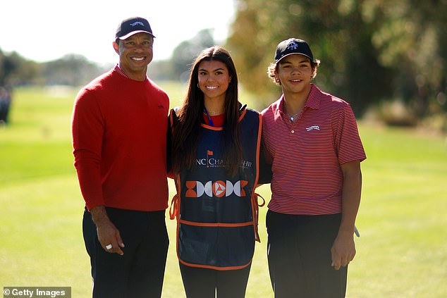 It was a family affair for Tiger, with his son playing alongside him and his daughter on the bag