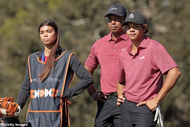 Woods' daughter Sam carried the bags for her father in the PNC Championship this weekend