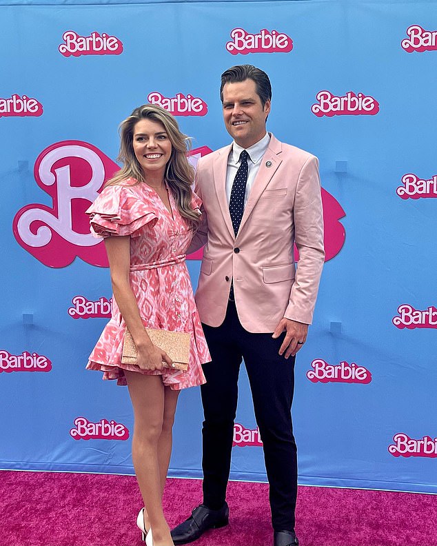 Matt Gaetz and his wife Ginger Luckey at an event for the 'Barbie' movie